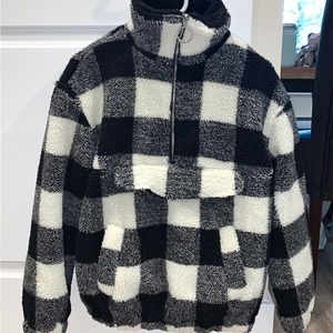 Plaid Sherpa Pullover Jacket